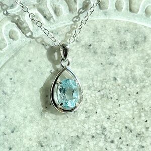 Sterling Silver Blue Topaz Solitaire Pendant, Handmade by Wandering Bunny LLC